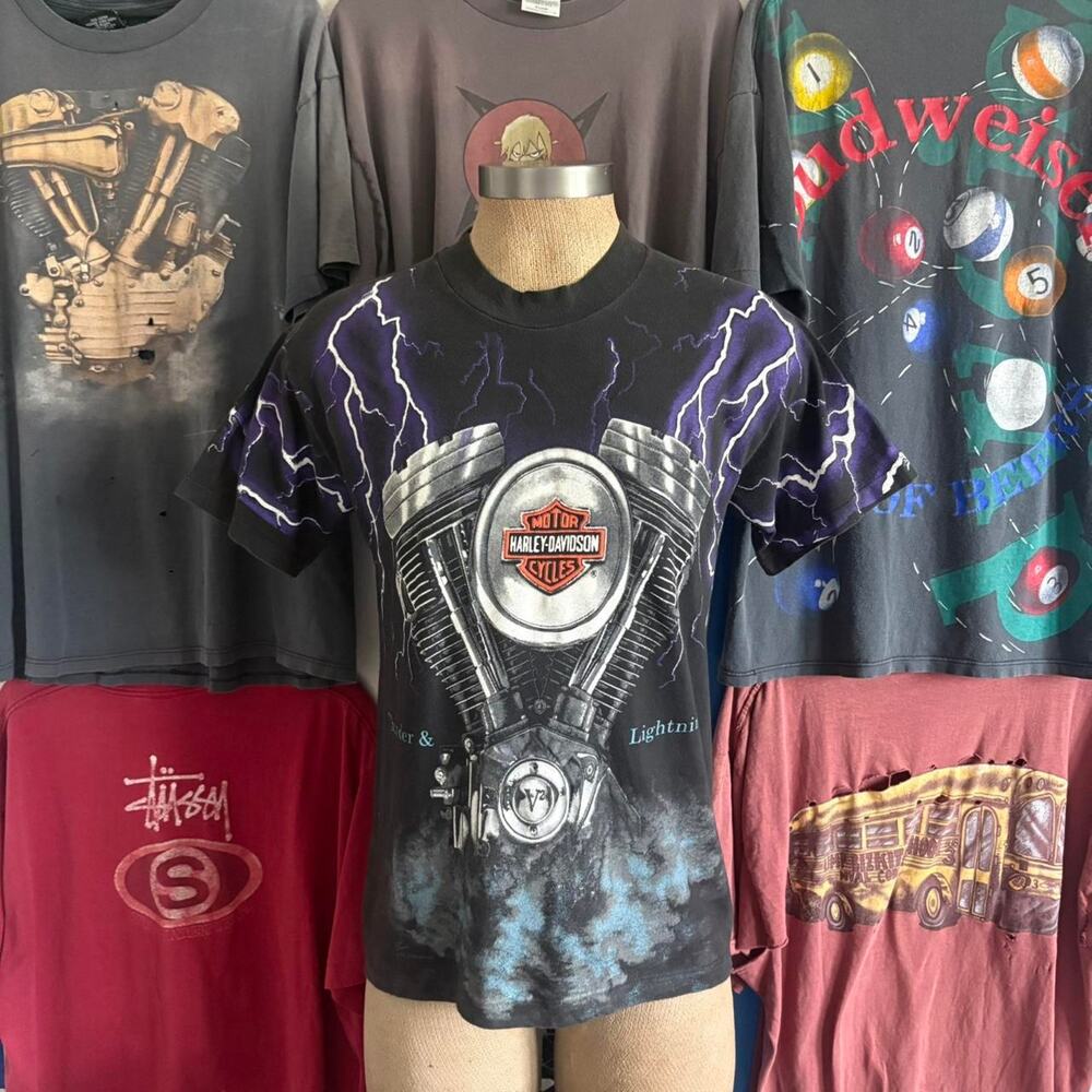 Vintage 1990s Harley Davidson Lighting AOP T-shirt